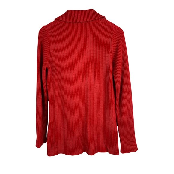 D&Co Red Ribbed Button-Up Cardigan Sweater XS Cotton Acrylic Pockets - Picture 2 of 6